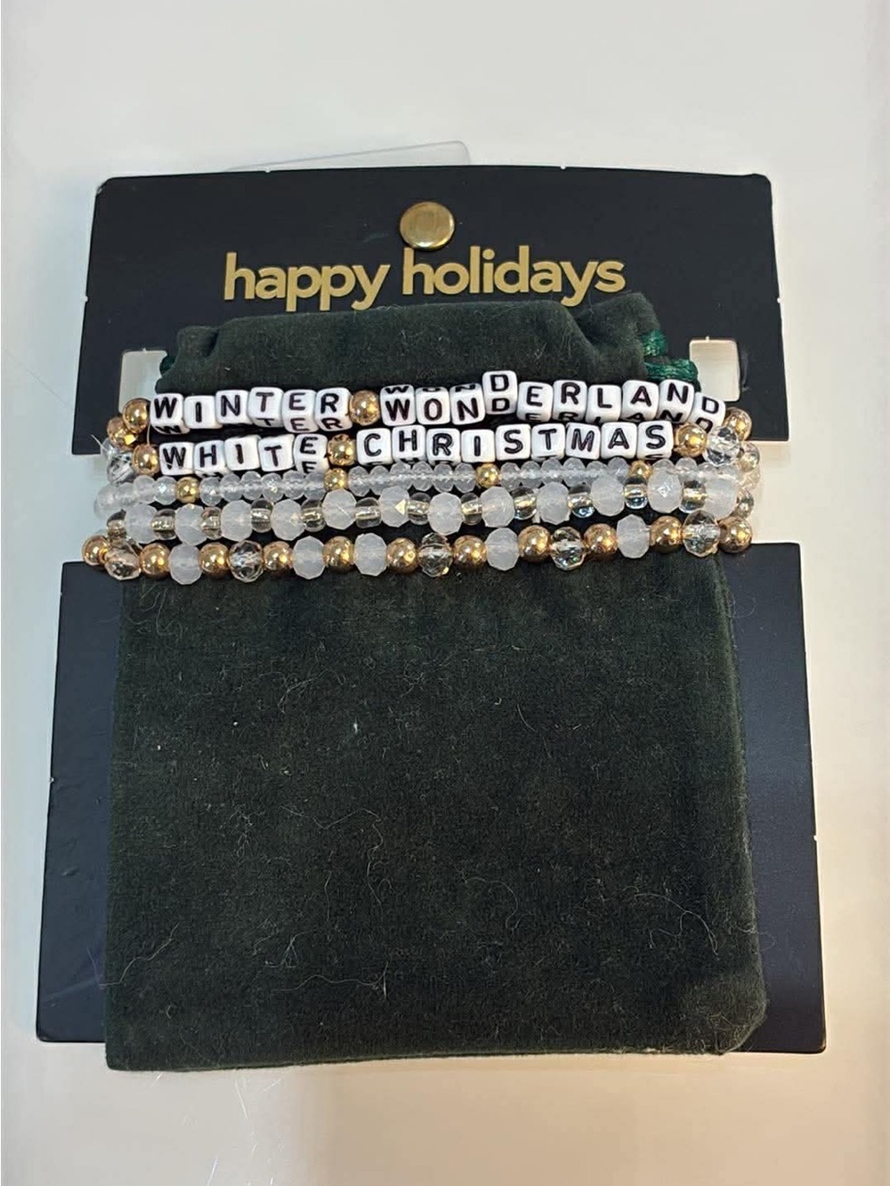 White & Gold Holiday Beaded Bracelet Set